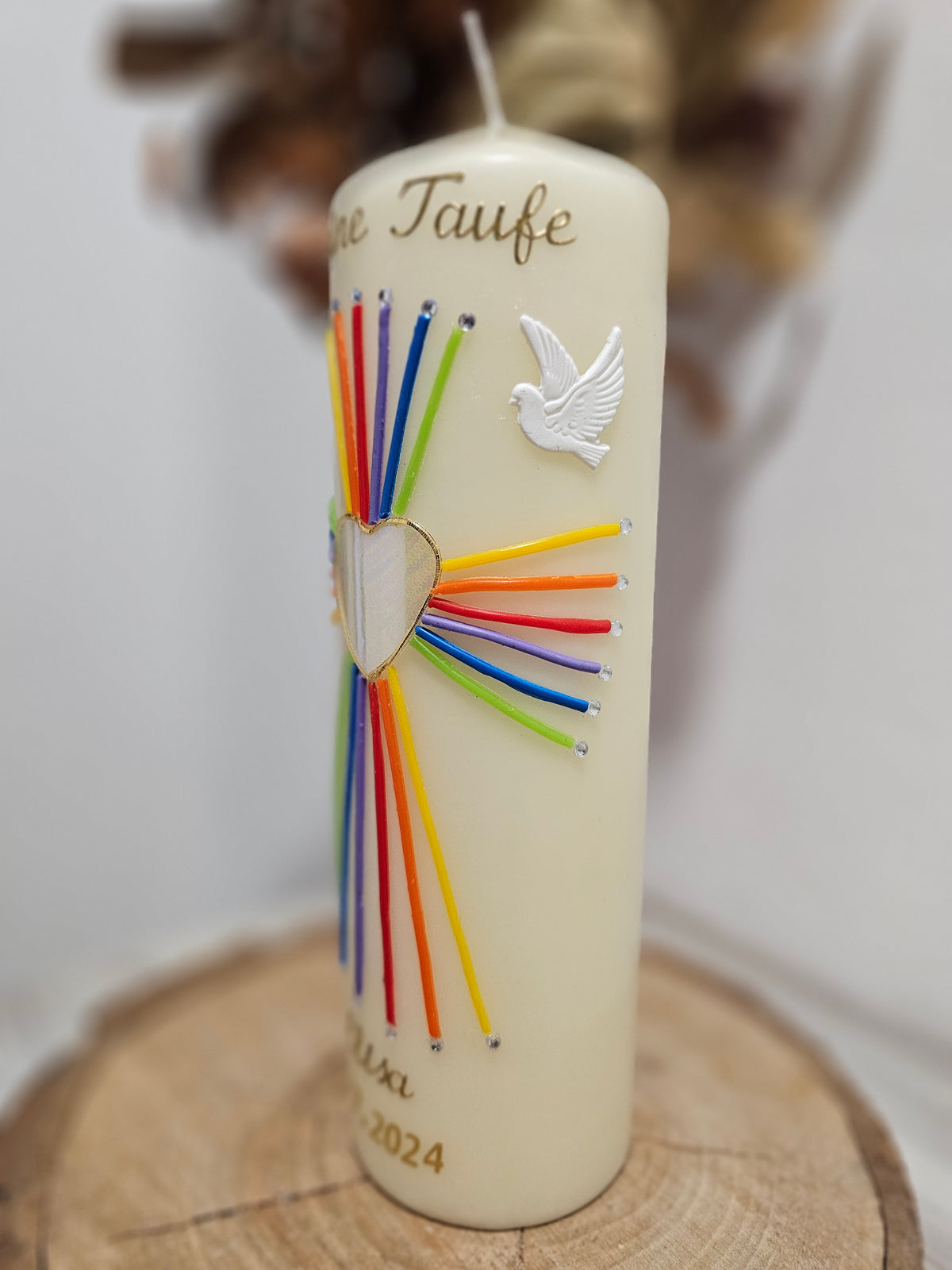 Taufkerze "Regenbogenstrahlen"