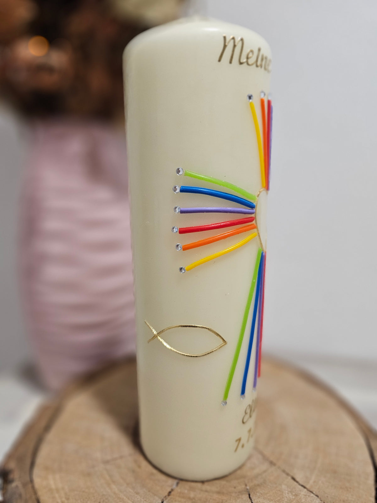 Taufkerze "Regenbogenstrahlen"