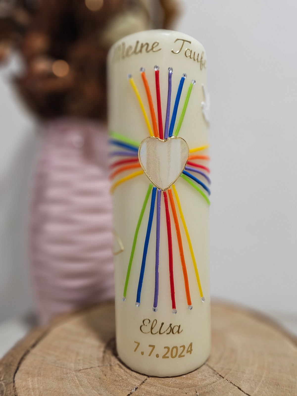 Taufkerze "Regenbogenstrahlen"