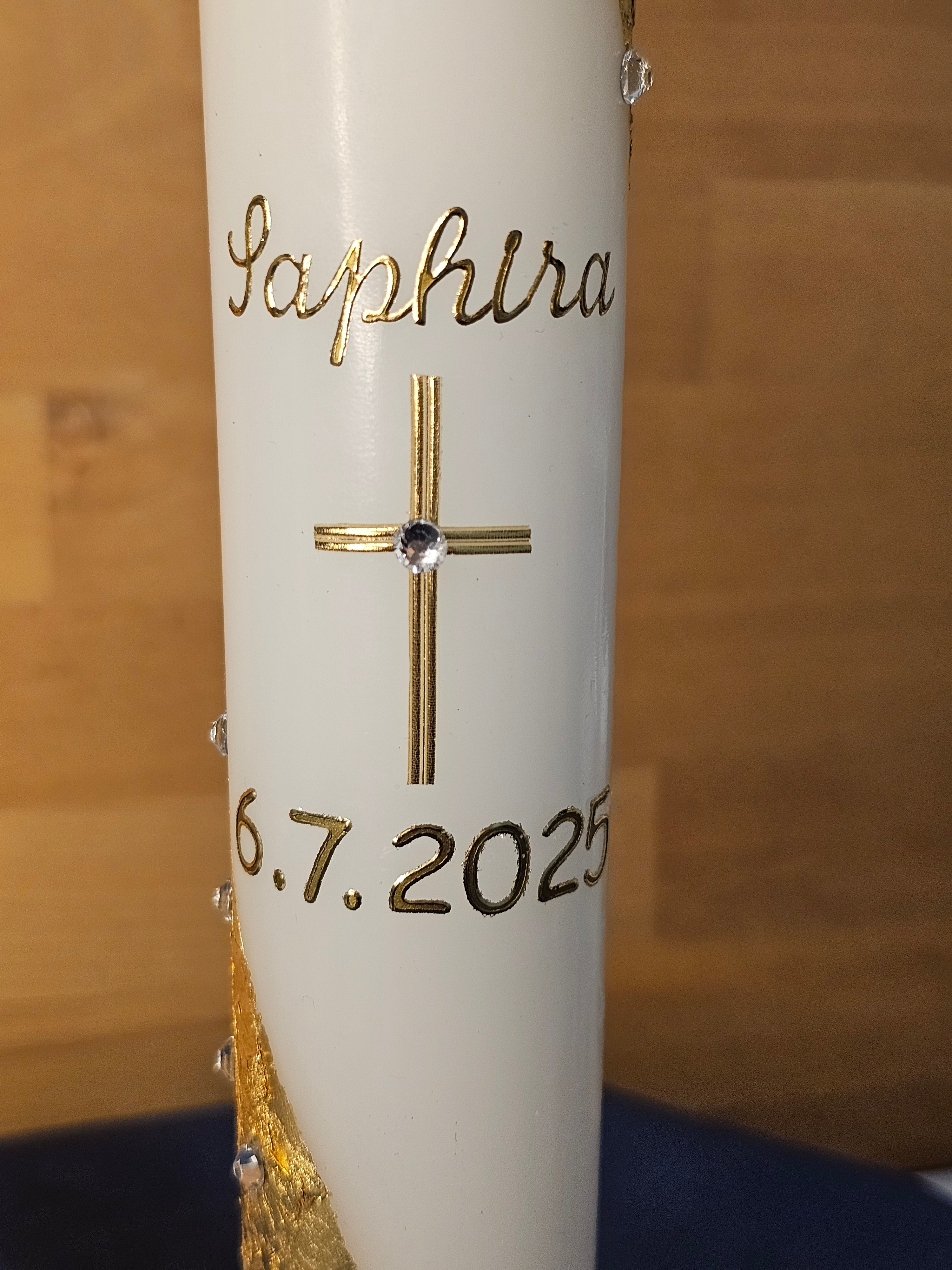 Taufkerze "Saphira" mit Orchideenmotiv