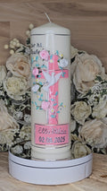 Taufkerze "Rosenkreuz" in blau oder rosa