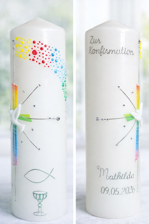 Kommunionkerze "Regenbogenkreuz"